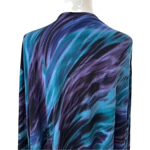 Maggie Barnes Women's 4X Art Wear Plus Purple Teal Swirl Open Front Blouse Top - Picture 6 of 8